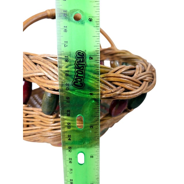 Vintage Woven Basket Wood Beads Ceramic Lifesize Apples For Sale - Image 12 of 12