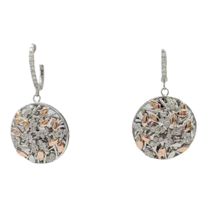 White Diamond Dangle Earrings in 14K 2 Tone Gold - A Pair