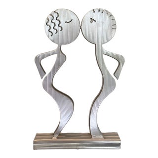 Postmodern Fred Garbotz "The Kiss" Brushed Aluminum Figural Sculpture – Rockledge Design Studios For Sale