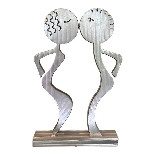 Postmodern Fred Garbotz "The Kiss" Brushed Aluminum Figural Sculpture – Rockledge Design Studios For Sale