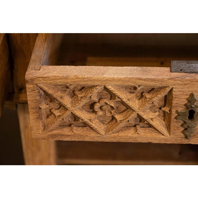 Gothic Revival English Desk of Bleached Oak with Linenfold Motifs, circa 1830 For Sale In Atlanta - Image 6 of 9