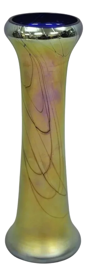 Vintage Steven Maslach 1987 Signed Iridescent & Cobalt Blue Art Glass Vase