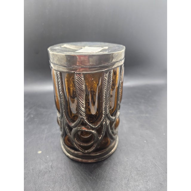 Art Deco Vintage Baroque Brass Caged Amber Blown Bubble Glass Sconce For Sale - Image 3 of 3