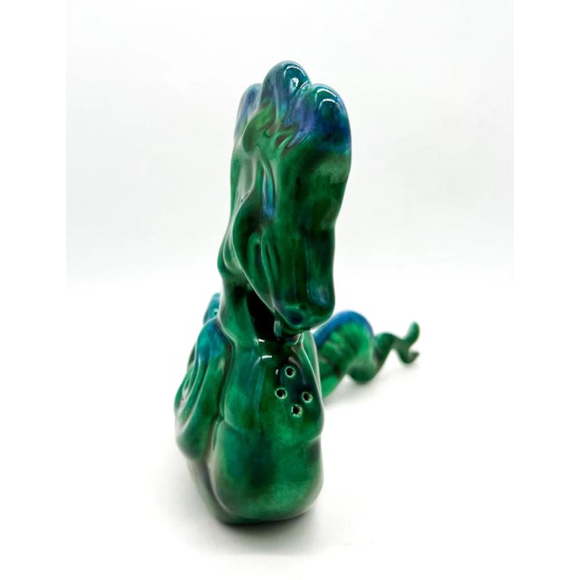 Mid-Century Modern Mid-Century Modern Green and Blue Ceramic Dragon Figure For Sale - Image 3 of 12