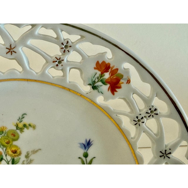 Pair of Antique German Dresden Porcelain Reticulated Cabinet Plates With Floral Decoration For Sale - Image 14 of 16