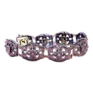 Gold and Silver Bracelet with Central Crowned Diamonds For Sale