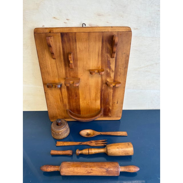 Wood Mid 20th Century Kitchen Cutting Board With Hanging Tools in a Utilitarian Arts & Crafts Wall Piece For Sale - Image 7 of 9