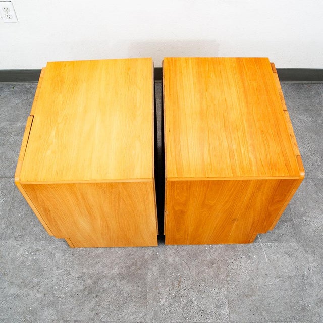 Mid Century Modern Nightstands Doors End Side Tables Blonde Canadian MCM Two 2 For Sale - Image 4 of 12
