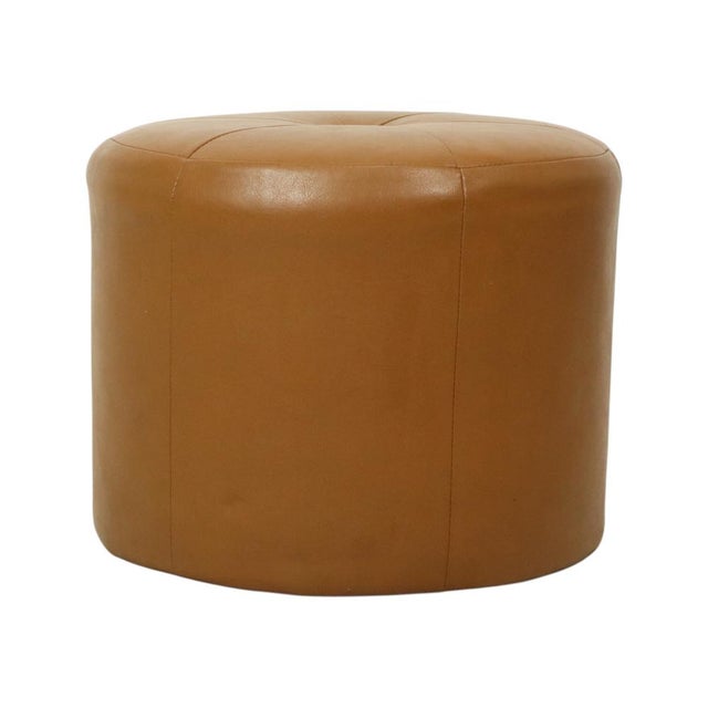 Vintage Round Camel Skai Ottoman, 1960s For Sale - Image 3 of 12
