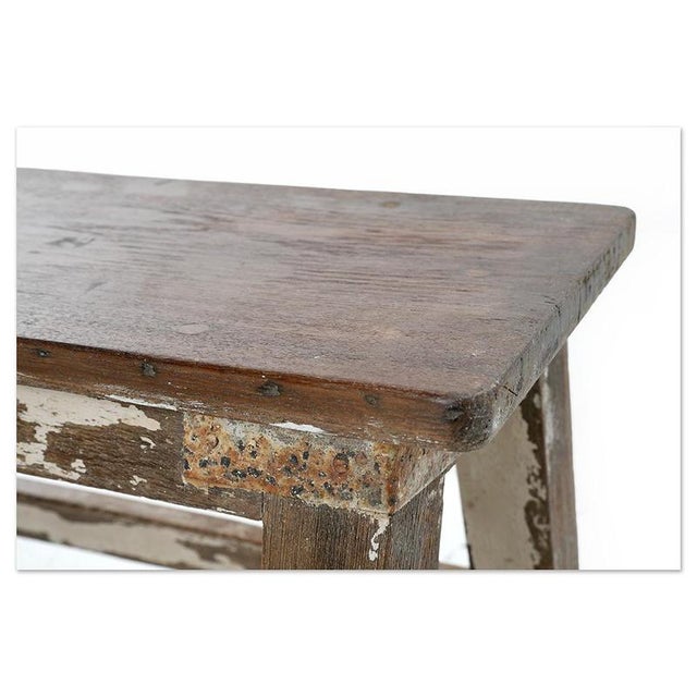 Weathered Solid Wood Bench For Sale - Image 4 of 5