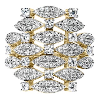 14K Yellow Gold 1.0 Cttw Diamond Geometric Stacked Open Cocktail Ring (I-J Color, I1-I2 Clarity) - Ring Size 6 For Sale