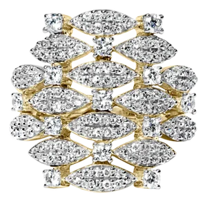 14K Yellow Gold 1.0 Cttw Diamond Geometric Stacked Open Cocktail Ring (I-J Color, I1-I2 Clarity) - Ring Size 6