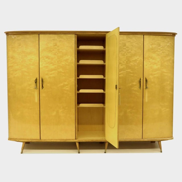 Mid-Century Modern Large Mid-Century Modern 5-Door Wardrobe in Flamed Maple, 1950s For Sale - Image 3 of 8