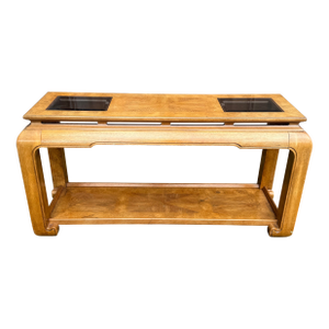 Burlwood and Smoked Glass Couch/Trestle Table Attributed to Schnadig Intl and James Mont