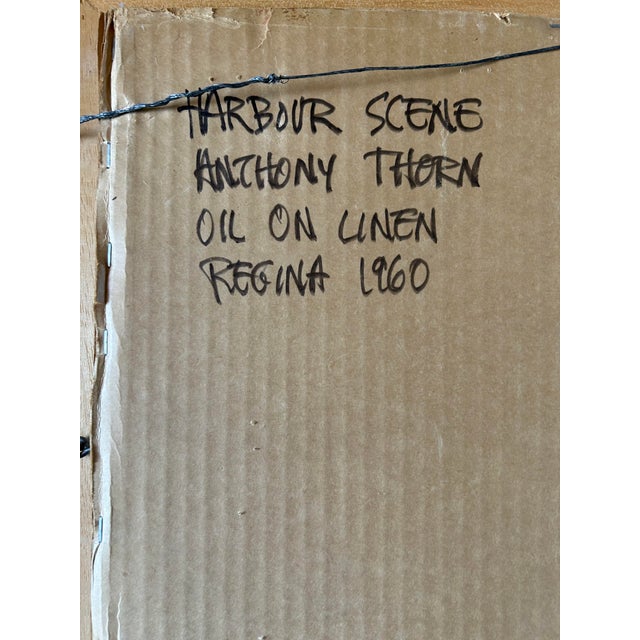 1960s Anthony Thorn Vintage Oil Painting “Harbor Scene” 1960, Signed, Canadian Artist. For Sale - Image 5 of 5