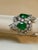 Green Two Pear Shape 5.5 Ct Emerald & 8.5 Ct Diamond Ring, 18k White Gold Size 6 For Sale - Image 8 of 8