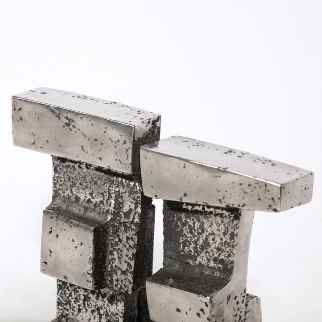 Metal Brutalist Modernist Geometric Sculpture in Caste Stainless Signed Paul Mount For Sale - Image 7 of 13