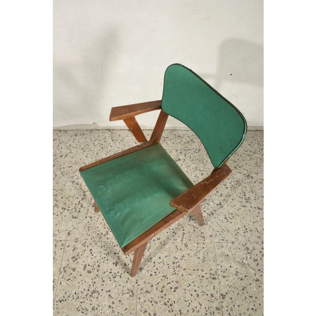 1960s Armchair with Solid Wood Frame and Green Leatherette Seat, Italy, 1960s For Sale - Image 5 of 6