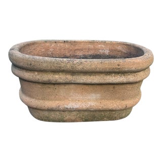 Vintage Large Rustic Wide -Ribbed Oval Terracotta Planter For Sale