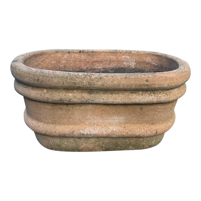 Vintage Large Rustic Wide -Ribbed Oval Terracotta Planter For Sale