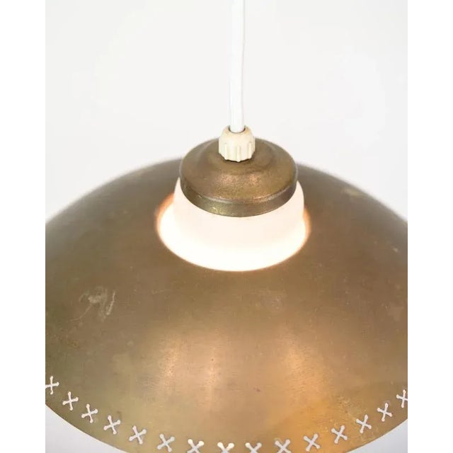 Vintage 3-Arm Ceiling Pendant in Opal Glass and Brass by Bent Karlby, 1950s For Sale - Image 11 of 13