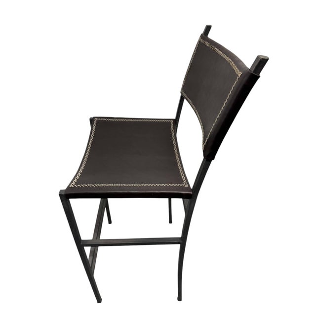 Sol & Luna Brown Leather and Iron Bar Stool, Showroom Sample For Sale - Image 4 of 8