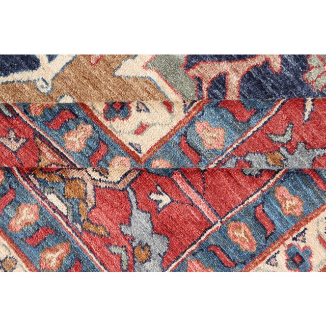 Large Persian Bidjar Rug With Navy Field and Red Border Floral Design For Sale - Image 15 of 16