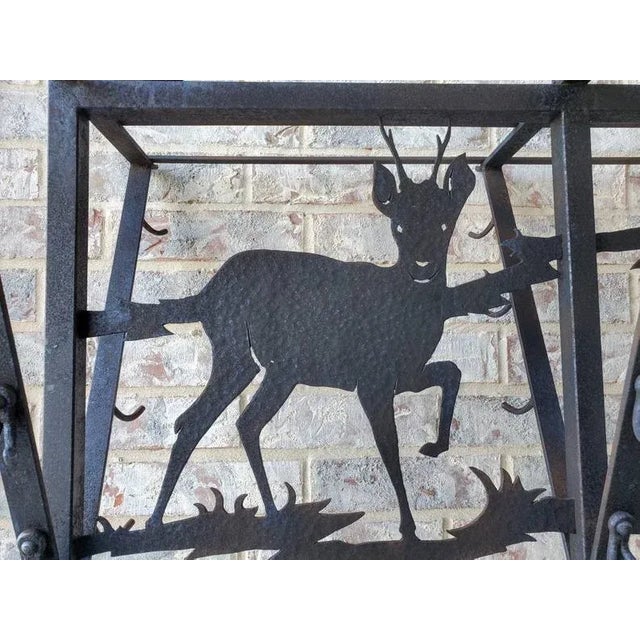 Farmhouse Rustic Lodge Style Forged Iron Deer Hall Tree Stand For Sale - Image 3 of 11