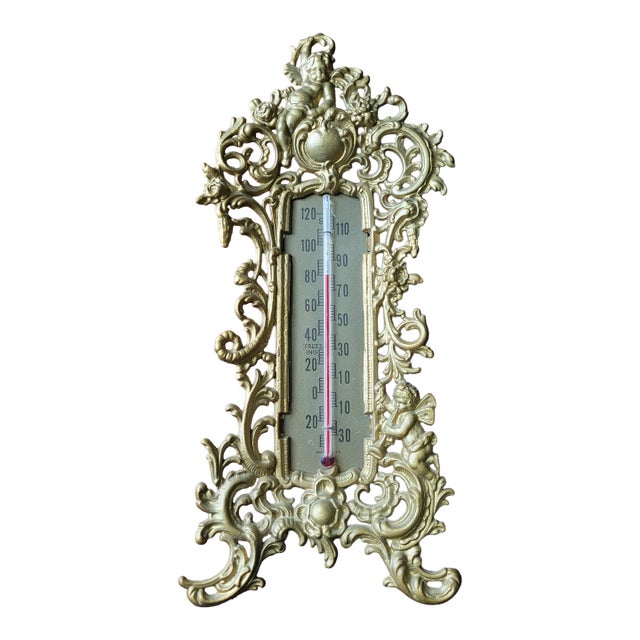 Late 19th Century French Rococo Style Cherub Thermometer Cast Metal Wall Mounted For Sale