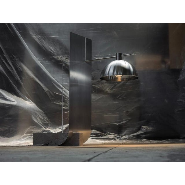 Equo 3.0 floor lamp in aluminum, travertine & stainless steel by d´ark atelier limited edition of 10 pieces dimensions: d...