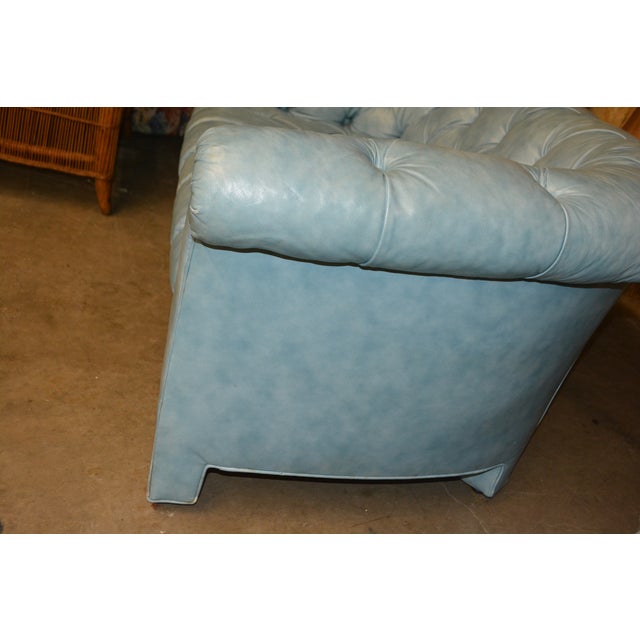 Vintage Drexel Aqua Blue Tufted / Buttoned Leather Chesterfield Loveseat Sofa For Sale - Image 9 of 18