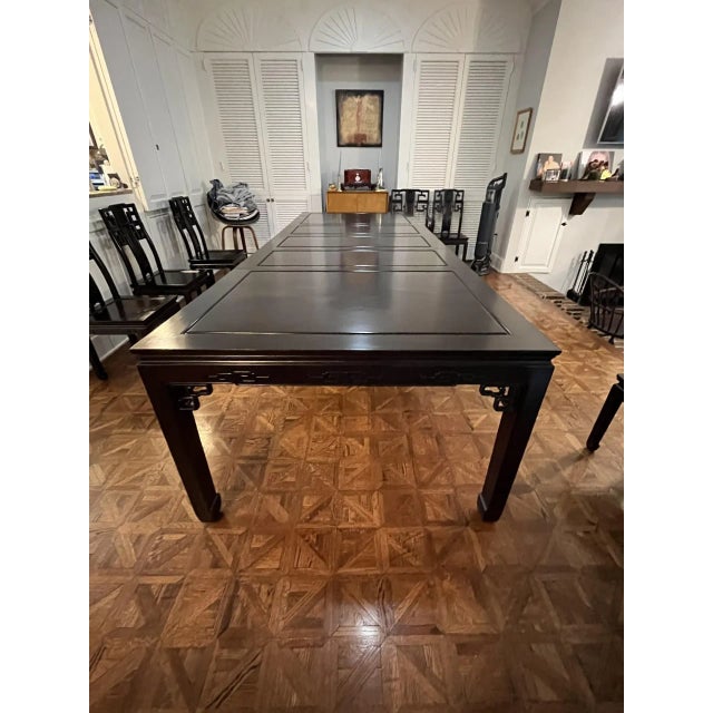 Brown Rosewood Dining Table, 10 Chair Set, and Matching Table Pad Set of 20 For Sale - Image 8 of 14