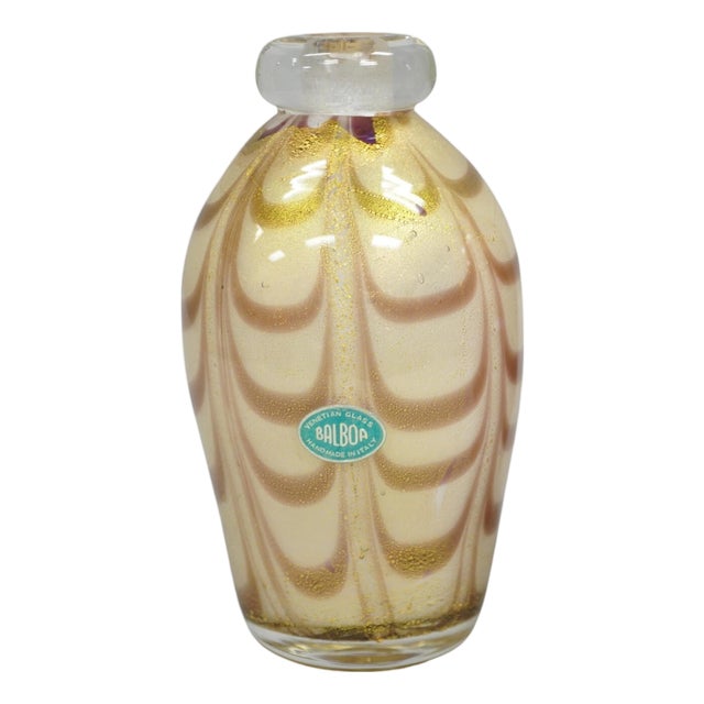 Mid 20th Century Balboa Barovier Toso Handblown Murano Glass Pink Gold Decanter Bud Vase For Sale