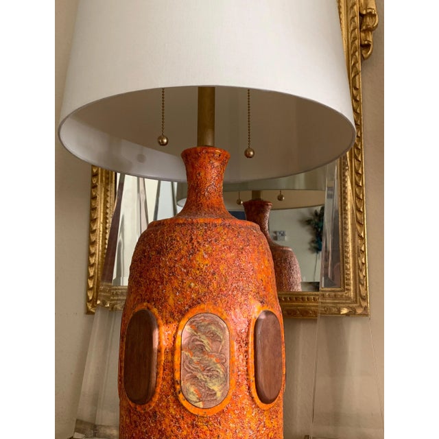 Orange Lava Glazed Ceramic Lamps - a Pair For Sale - Image 12 of 13