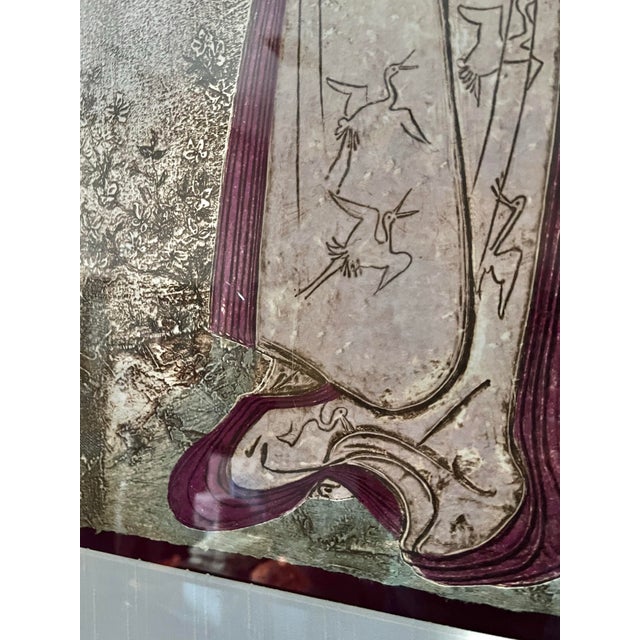 1980s Large Asian Mixed Media Framed Art Signed Mikulas Kravjansky For Sale - Image 11 of 12