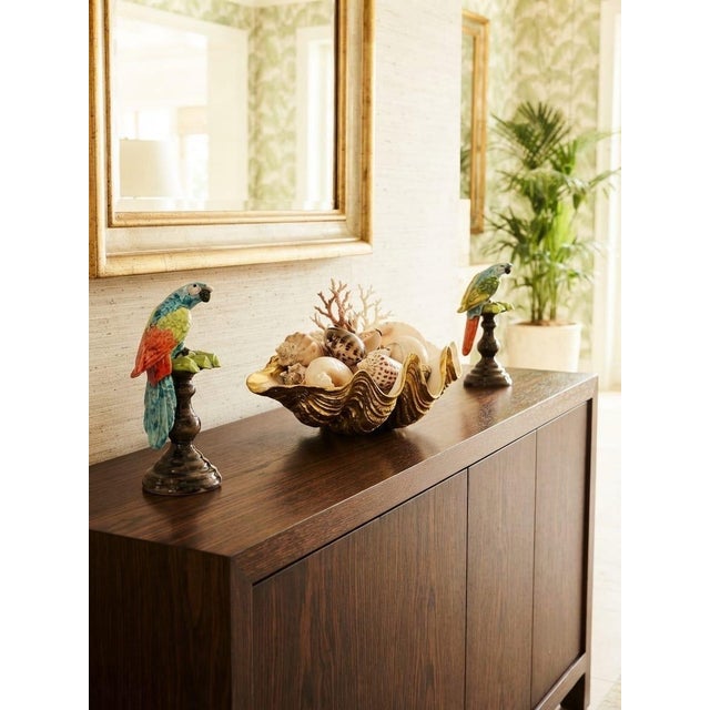 Pair of Italian Majolica Ceramic Parrot Sculptures on Pedestals For Sale - Image 10 of 12