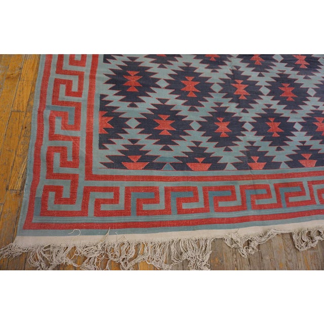 Amazing Blue and Red Color With Great Symmetric Design Antique Dhurrie Rug For Sale In New York - Image 6 of 12