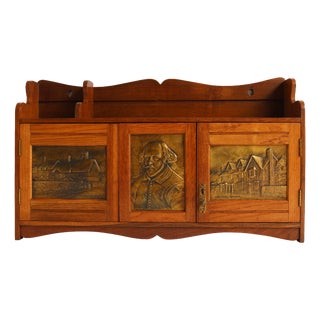 English Arts and Crafts Wall Cabinet in Brass and Oak, 1910 For Sale
