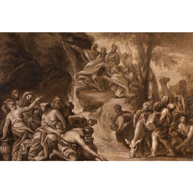 Roman school, 17th century moses drawing water from the rocks (probably a preparatory sketch) oil on canvas in grisaille...