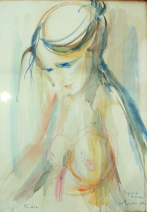 Mario Salmaso, Sogno di Donna, Italy, 1980, Watercolor on Cardboard