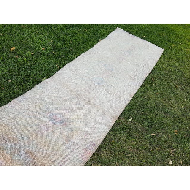 Mid-Century Modern Mid 20th Century Faded Vintage Herki Runner - Designer Carpet For Sale - Image 3 of 12