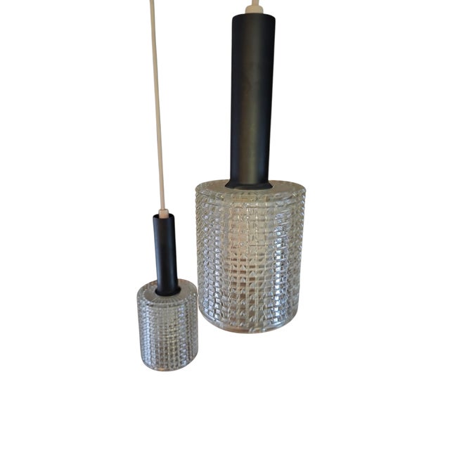 Vintage Mid-Century Modern Cylindrical Glass 3 Light Cascading Pendant Chandelier Panton Style For Sale - Image 10 of 16