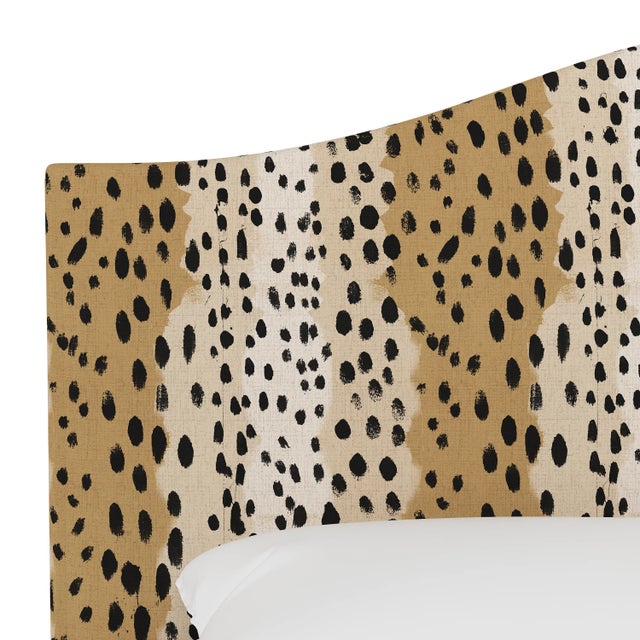 Transitional Kenmore Headboard in Caramel Linen Leopard, Queen For Sale - Image 3 of 6