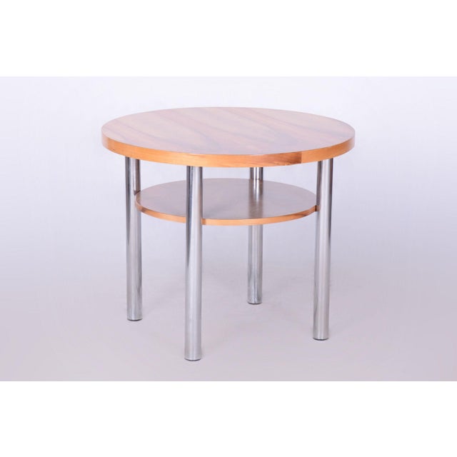 Wood Bauhaus Round Table in Walnut and Chrome from Mücke Melder, 1930s For Sale - Image 7 of 7