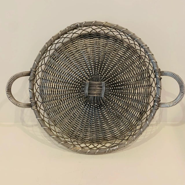 Silver Vintage Woven Silver Basket Tray For Sale - Image 8 of 8