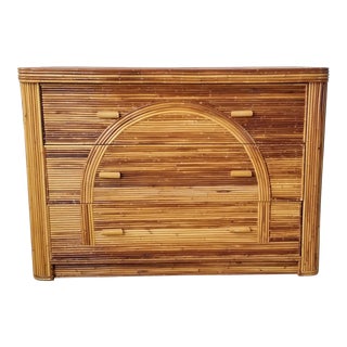 Vintage Three Drawer Pencil Reed Rattan Nightstand For Sale