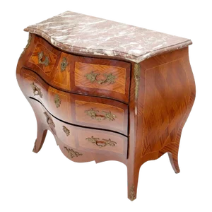 Bombe French Marble-Top Bronze Ormolu Louis XV Style 3 Drawers Dresser Commode