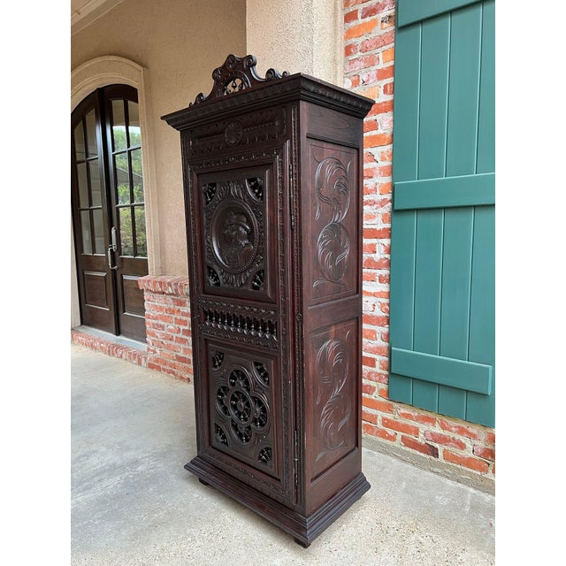 French Antique French Breton Cabinet Armoire Carved Crown Brittany Wardrobe C1890 For Sale - Image 3 of 18