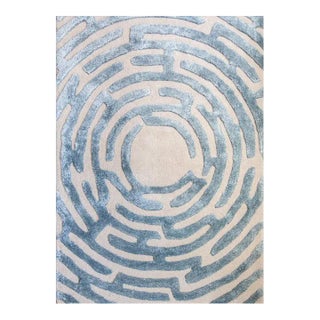 Amiens Hand-Tufted Maze Rug, Sky Blue, 9x12 For Sale