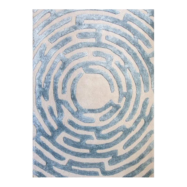 Amiens Hand-Tufted Maze Rug, Sky Blue, 9x12 For Sale